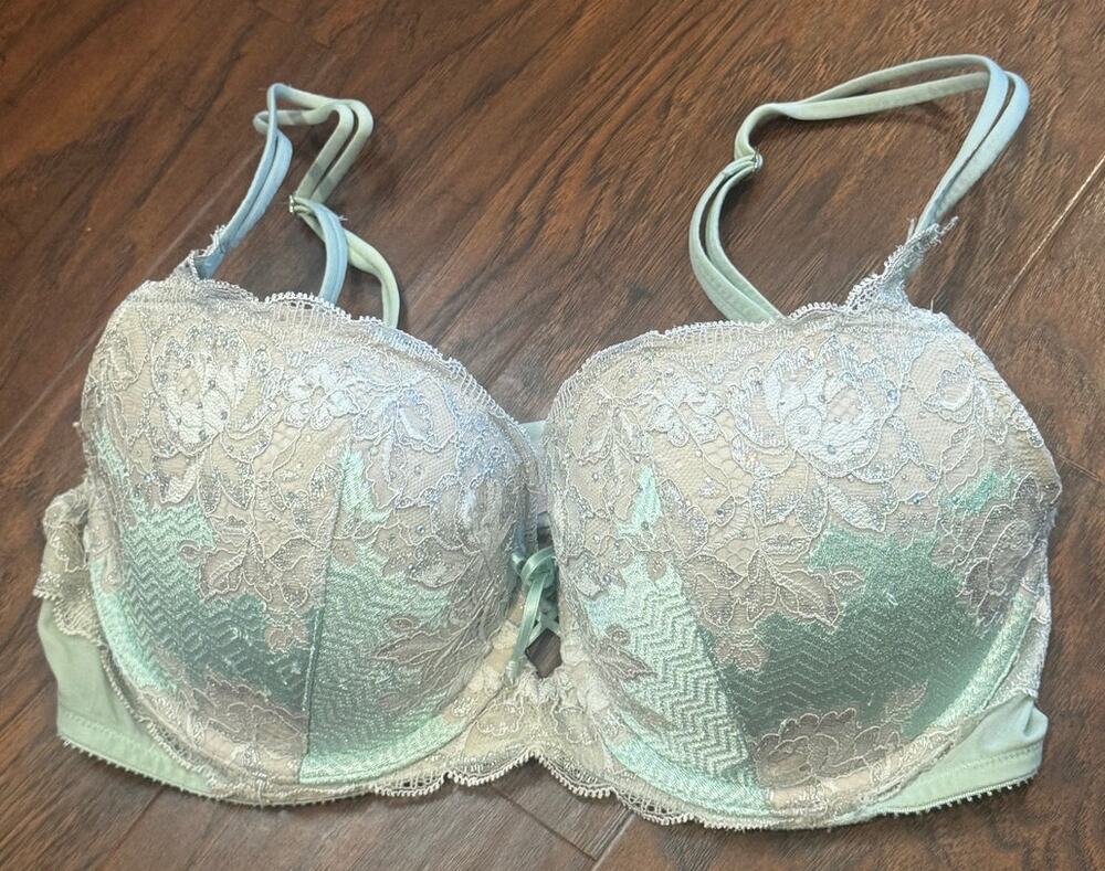 Victoria Secret Bra Sexy Seduction Mint Ivory Embellished Lace Balconette 36C PU